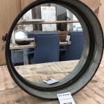 Round Metal Mirror from arkvintage.com. Round galvanised metal frame mirror with a gritty industrial look and feel. See pictures for more detail. Buy now online. vintage camberley surrey shop buy now online