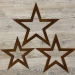 Metal Stars from arkvintage, Laser cut steel stars allowed to rust naturally giving a beautiful natural patina. Each with a unique finish. Available in various sizes. Each has a hole drilled for mounting on a nail or screw or even a string or ribbon maybe? Siz