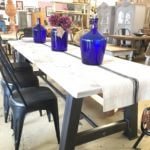 Industrial steel frame dining table metal base reclamation top