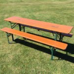 Garden Table Bench Set from arkvintage.com. Original vintage table and 2 bench sets from the German beer festivals! Table and benches fold flat for storage and transport. Perfect for garden parties and BBQs. Back in stock now. and bench set. From German Beer festivals.