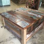 Table with lift up lid, from reclaimed wood. Great vintage look.