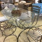 table, glass, metal, with chairs