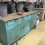 Painted Sideboard with a stripped oak top. See the pictures for more detail. The body is painted in a vivid duck egg green. A stunning piece with a variety of possible uses. vintage style storage