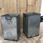 Vintage Galvanised Containers, pots, bin metal these are a very unusual shape and a pair! They would make wonderful planters