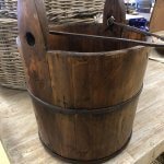 Vintage Wooden Bucket with cast iron handle.