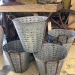 Galvanised Olive Buckets vintage old metal buckets would originally have been used by olive pickers to hold the olives
