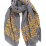 Scarf With Dot Block Design from arkvintage a more heavyweight scarf with a dot/block design border. Classic, smart and stylish. Available in 2 colours, see pictures for detail. grey mustard msh buy shop online in store camberley surrey