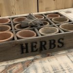 Herb Planter Tray Terracotta Pots from arkvintage. 12 terracotta pots in a wooden tray which can be planted Each pot has a wooden marker which could be written on. Buy online now. shop buy camberley surrey