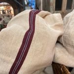 Vintage Linen Sack vintage linen, from Hungary. Heavy weight linen with deep red and blue stripe, see pictures.