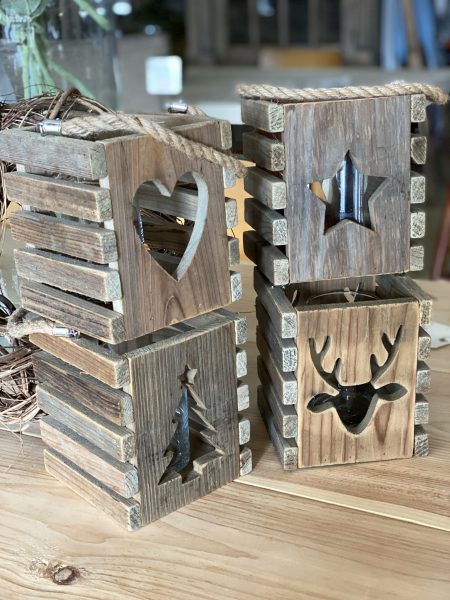 wooden lantern reclaimed wood arkvintage P&P surrey camberley Christmas candle